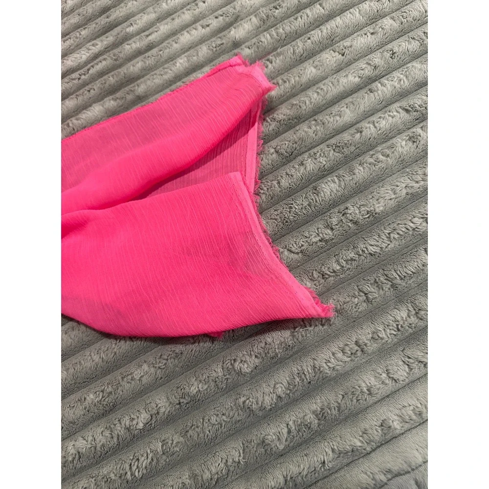 Neon Hot Pink Chiffon Crinkle Scarf Lightweight Sheer Rectangular Wrap